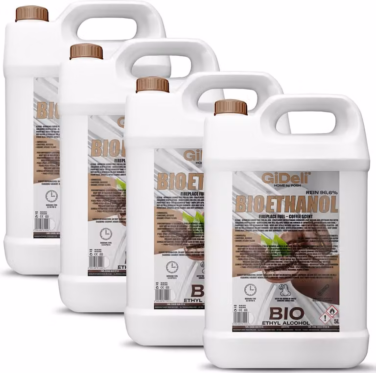 Bioetanolo profumato al caffè 96,6% 20L per caminetti universali senza fumo e senza fuliggine GiDeli