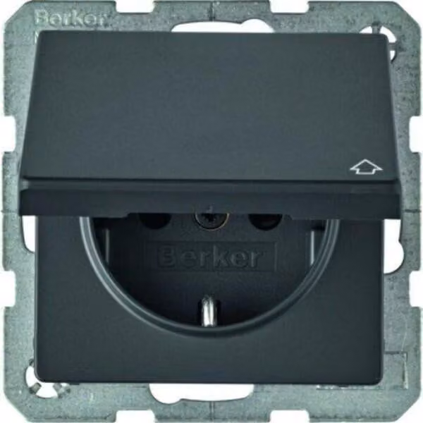 Berker 47516076 Presa SCHUKO con coperchio incernierato antracite vellutato Berker Q.1/Q.3