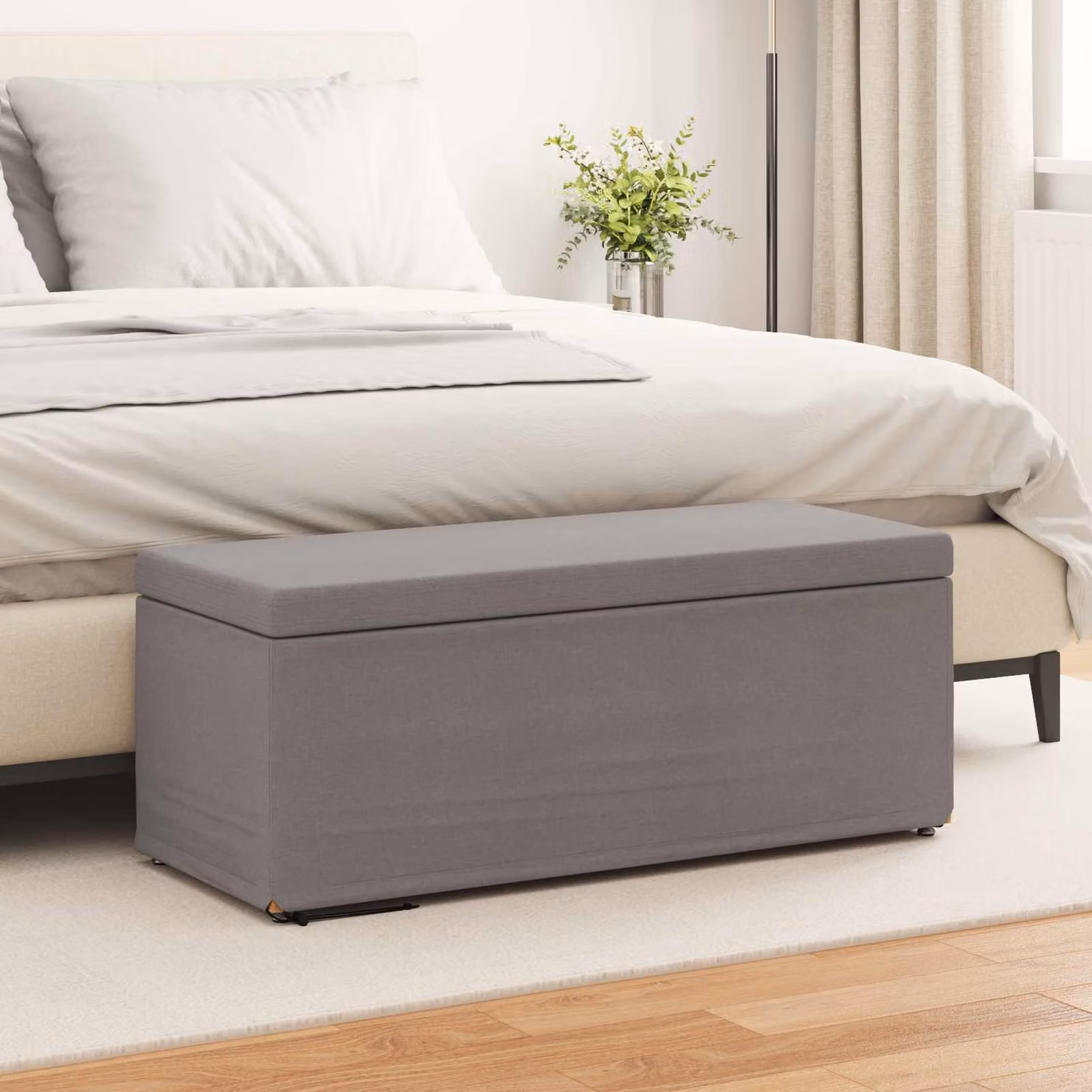 Pouf vidaXL Talpa in tessuto e legno, L/P/H: 101 x 41 x 40 cm, beige e grigio