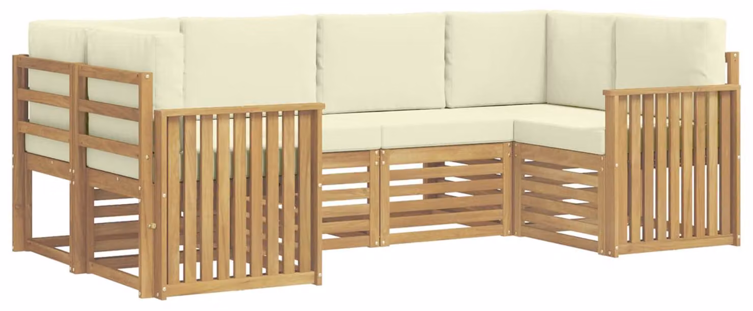 Set di divani da esterno, 6 pezzi, bianco e crema