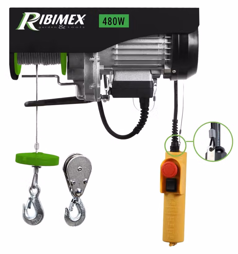 Tirante elettrico da 100/200 kg, 480 W, cavo da 12 metri, 230 V
