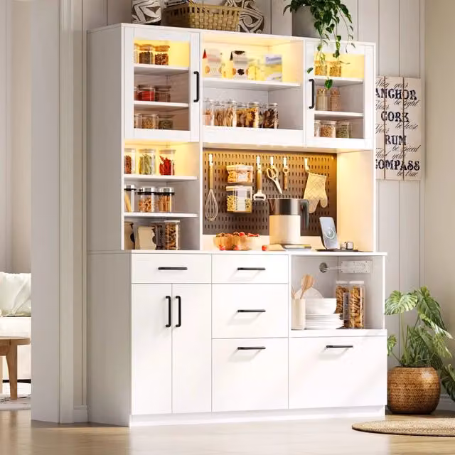 Mobile base WISHDOR bianco lucido con ante in vetro e illuminazione integrata L: 145 cm, H: 185 cm, P: 40 cm