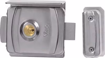Serratura elettrica per cancello Viro V9083 a scomparsa con cilindro fisso in acciaio inox color argento
