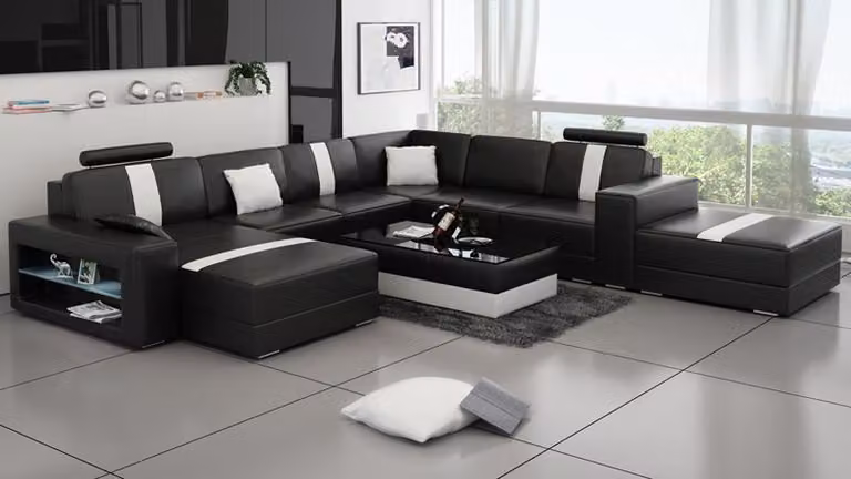 Ledersofa U-Form Couch Wohnlandschaft Ecksofa Garnitur Design Modern Sofa K5010