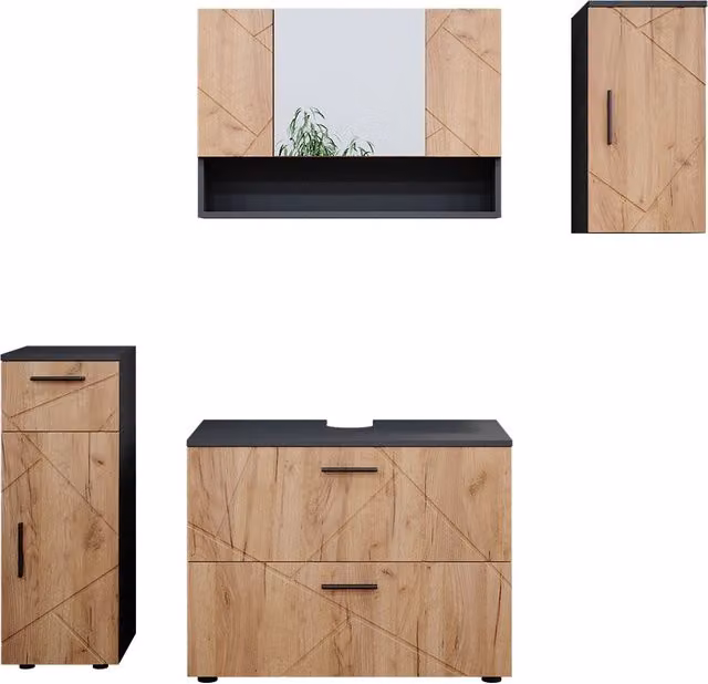 Set mobili bagno Irma Rovere dorato/Antracite 4 pezzi Vicco