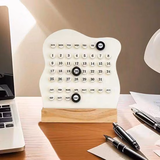 Portacalendario in legno, agenda perpetua, calendario mensile e settimanale, indicazione della data, calendario da ufficio e da casa (bianco)