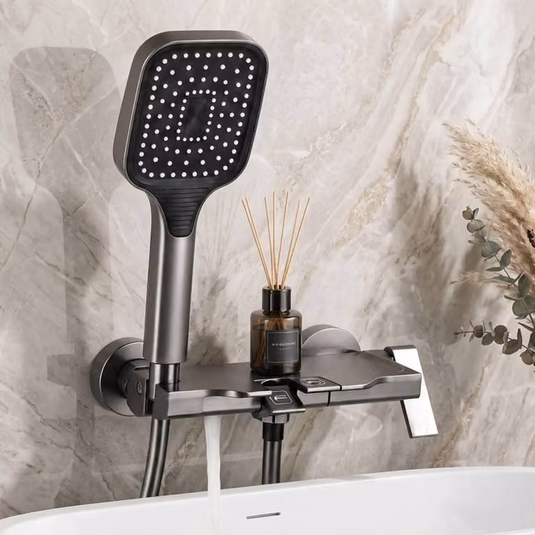 Omgoods - Rubinetto per bagno con doccetta manuale - Rubinetto per doccia in alluminio con tubo in PVC da 1,5 metri, colore grigio