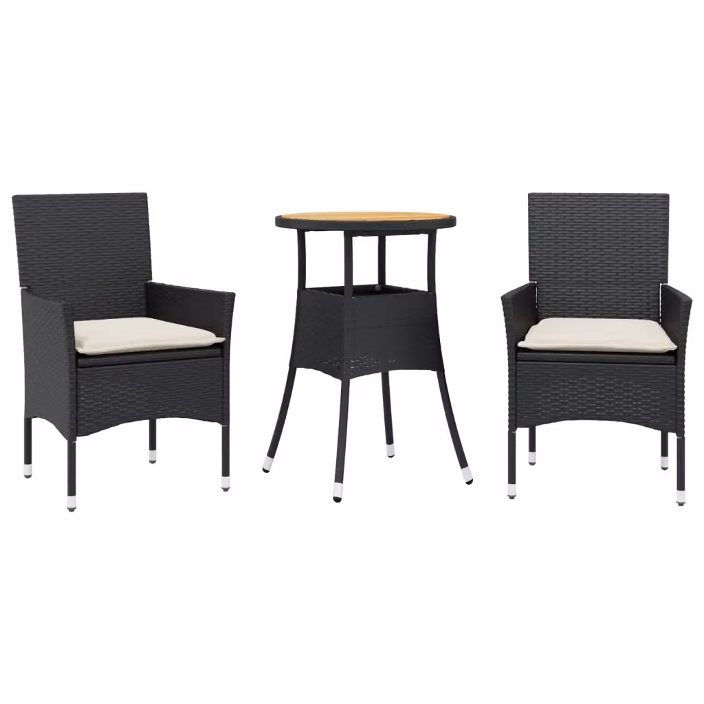 Set Pranzo da Giardino vidaXL in Polyrattan e Legno di Acacia con Cuscini, Nero e Beige – 2