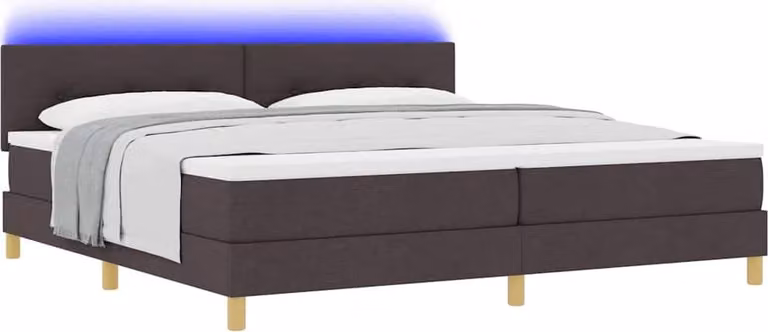 Letto boxspring a LED con testiera marrone scuro 200 x 200 cm in tessuto