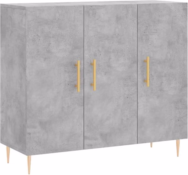 Buffet credenza con cassettiera e mobile contenitore moderno in MDF e metallo per cucina o soggiorno, colore grigio, L: 90 cm, P: 34 cm, H: 80 cm