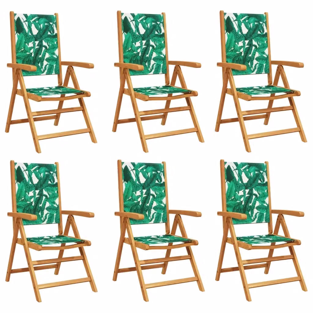 Set di 6 sedie pieghevoli reclinabili vidaXL in legno di acacia oliato e tessuto verde resistente ai raggi UV per giardino e terrazzo – 2