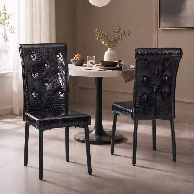 Set da 2 sedie da pranzo REDOM con rivestimento animal print in ecopelle nera e struttura in metallo e plastica