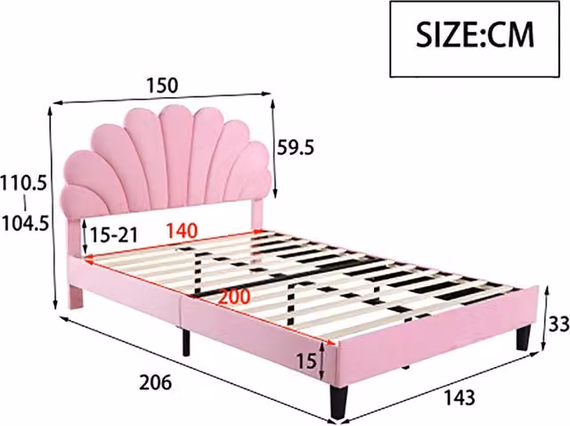 Letto matrimoniale 140x200 cm - Xylo - Testiera a forma di fiore rosa