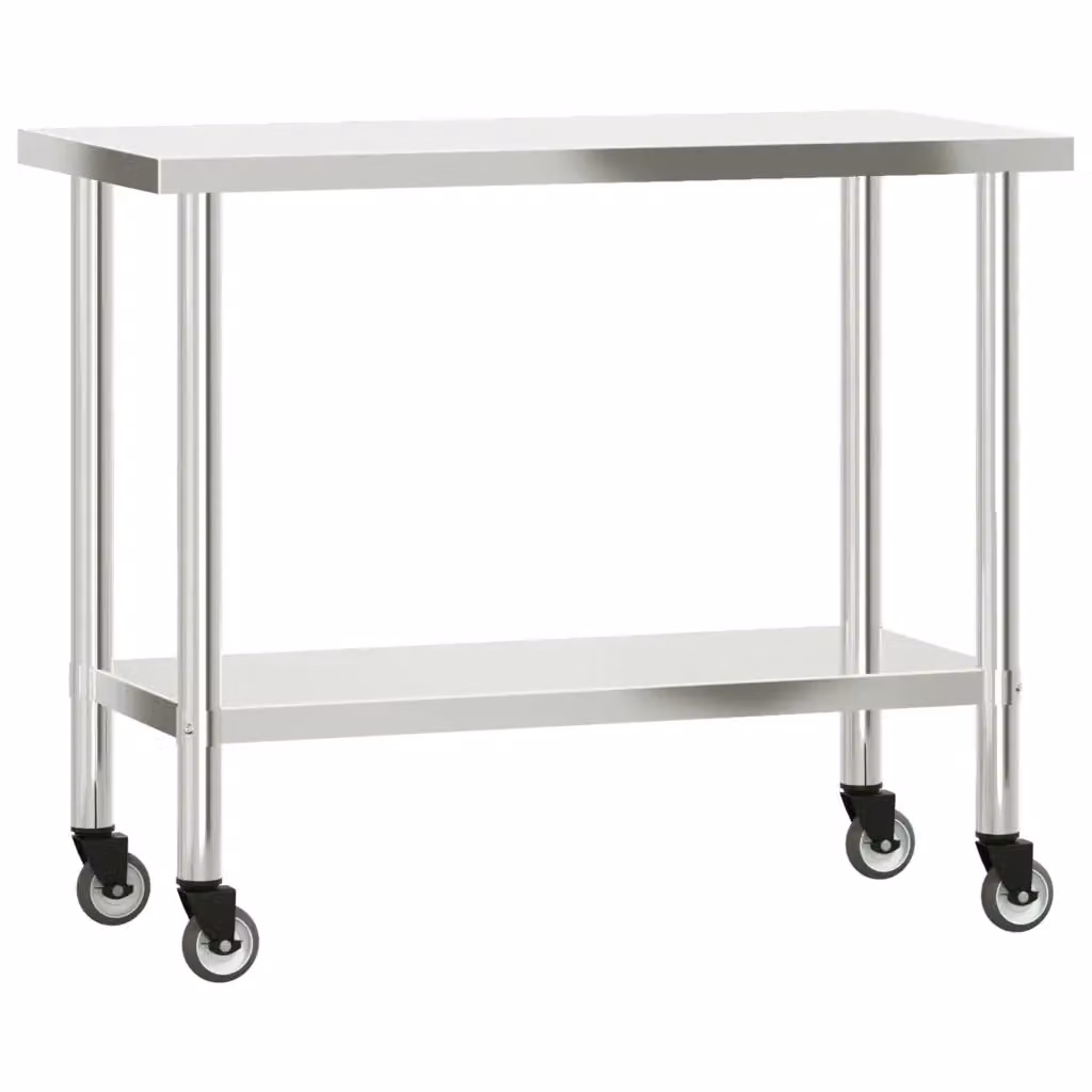 Tavolo da lavoro per cucina vidaXL in acciaio inox color argento con ruote L/P/H: 110 x 55 x 85 cm – 2