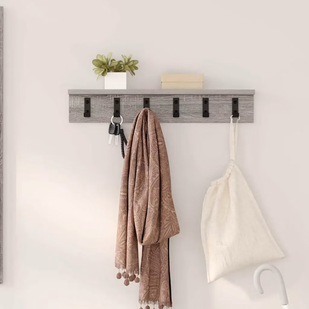 vidaXL Appendiabiti a muro moderno in MDF Grigio Sonoma L 60 x P 10,5 x H 10,5 cm