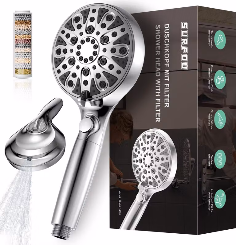 Doccia con filtro anticalcare, 8+2 getti, a risparmio idrico, con addolcitore d'acqua, per uso domestico