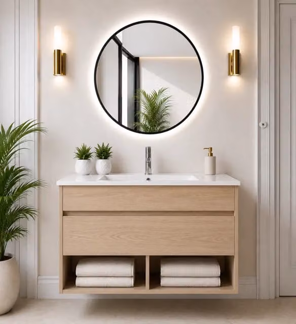 Mobile bagno sospeso con lavabo ORIGENBATH NEBARI con cassetto 60x45 cm estepa