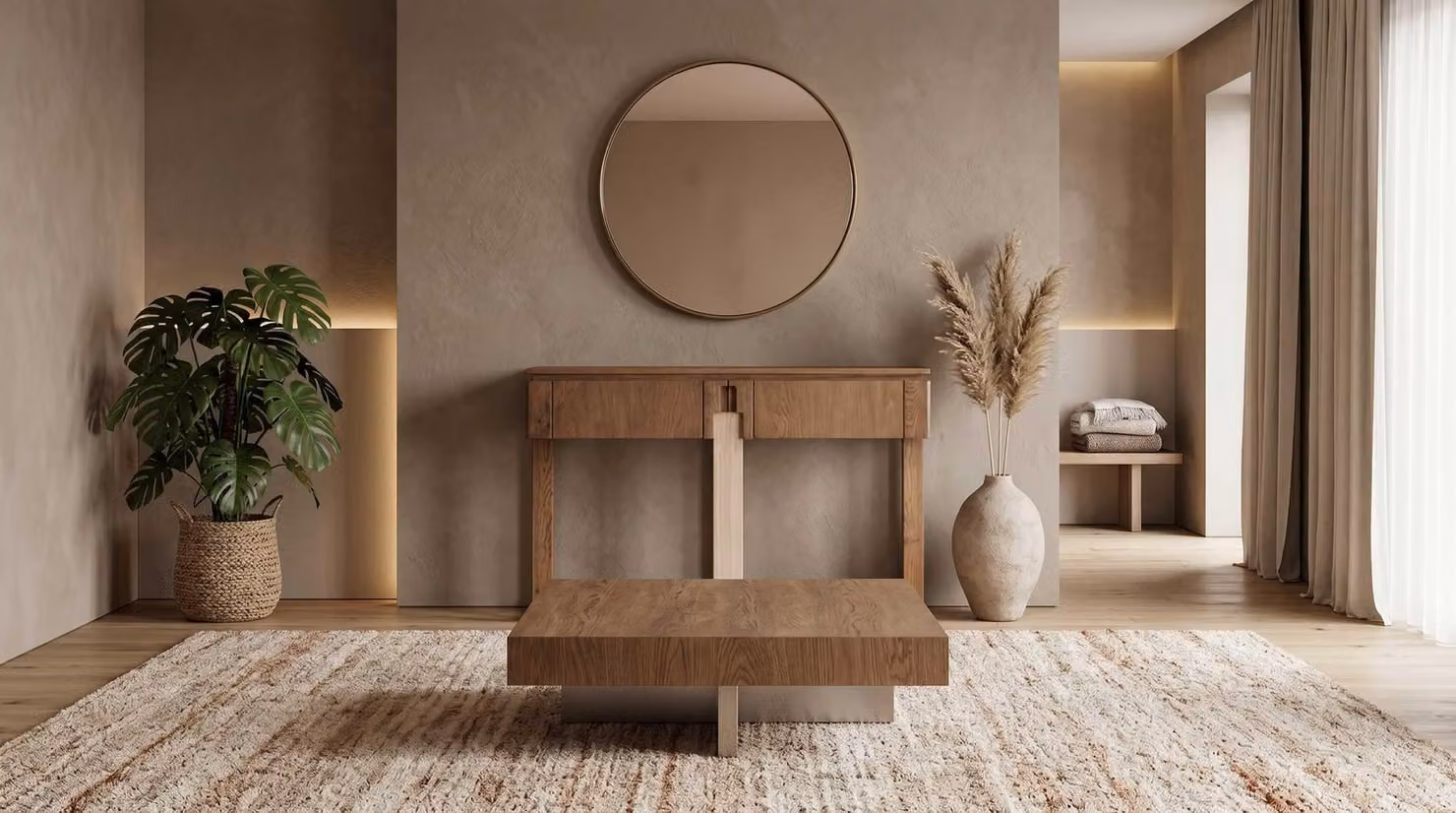 Set per soggiorno: consolle, specchio, tavolino. Stile moderno, elegante