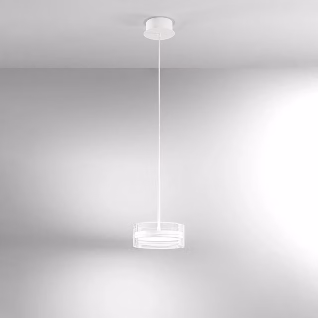 Lampada a sospensione moderna Perenz Illumina in metallo bianco e vetro trasparente con LED dimmabile da 14W 3000K luce calda