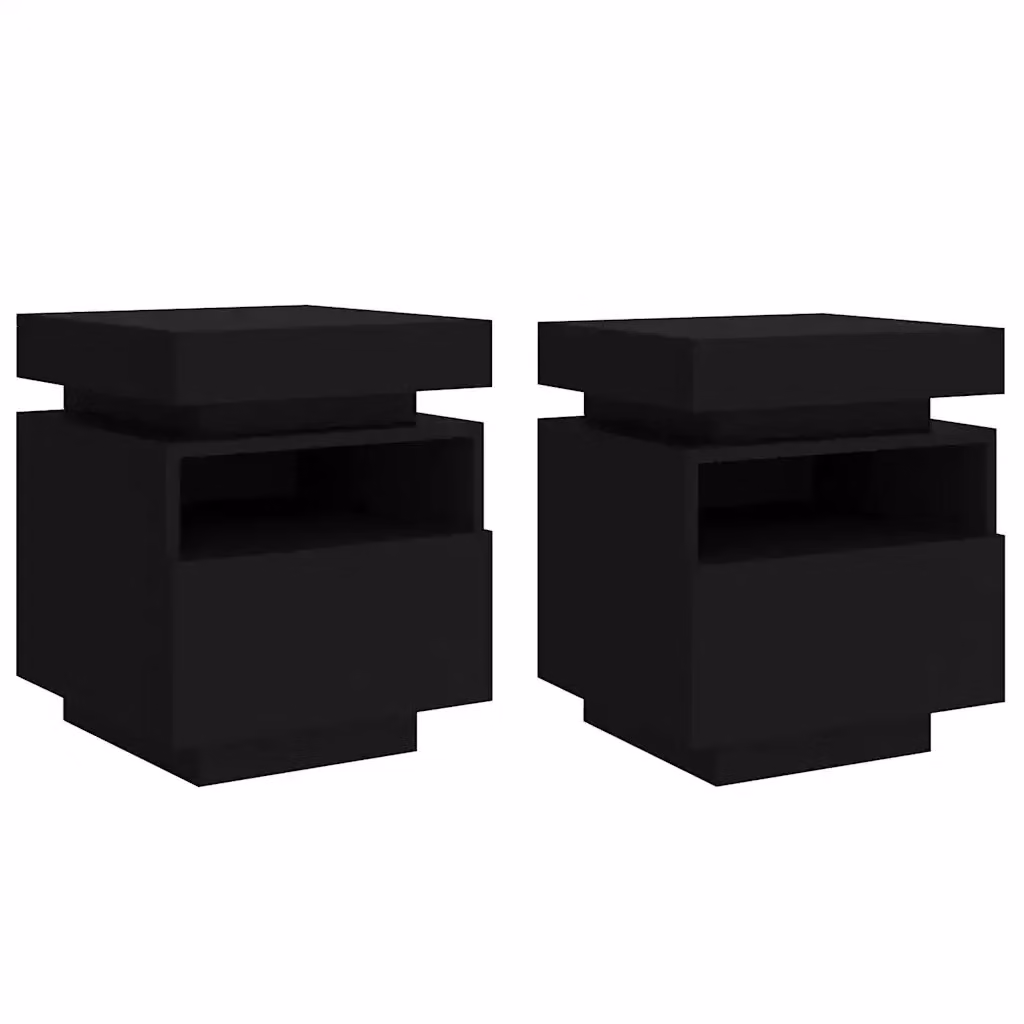 Set di 2 comodini moderni vidaXL con luci LED integrate in legno nero opaco L/P/H: 40 x 39 x 48,5 cm – 2