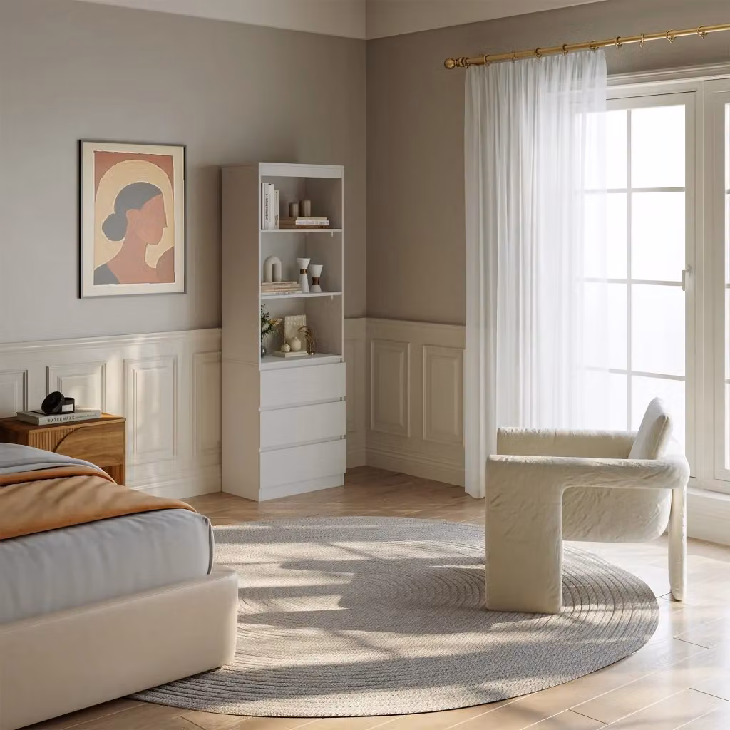 Libreria LES en.casa con 3 scomparti e 3 cassetti, colore bianco, H 180 x L 60 x P 35 cm – 2