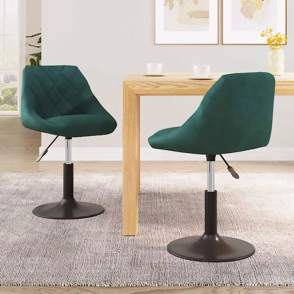 Set di 2 sedie da pranzo girevoli a 360 gradi in velluto verde con struttura in metallo per cucina e sala da pranzo – 2