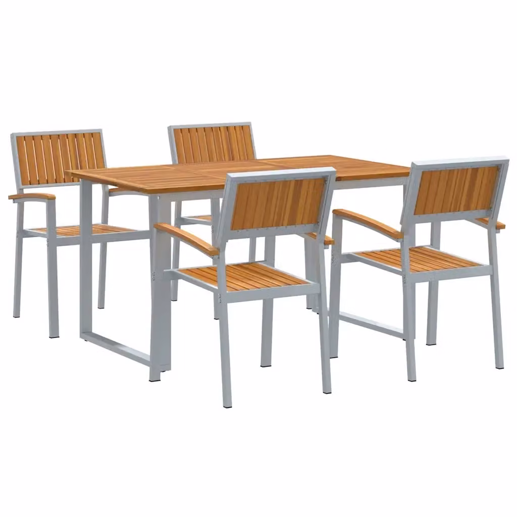 Set da Pranzo per Giardino e Terrazzo vidaXL in Legno di Acacia Grigio, 5 Pezzi – 2