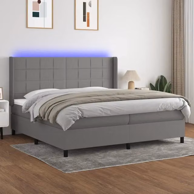 Letto Ibrido con Materasso e Illuminazione LED vidaXL in Tessuto Grigio L/P: 200 x 200 cm