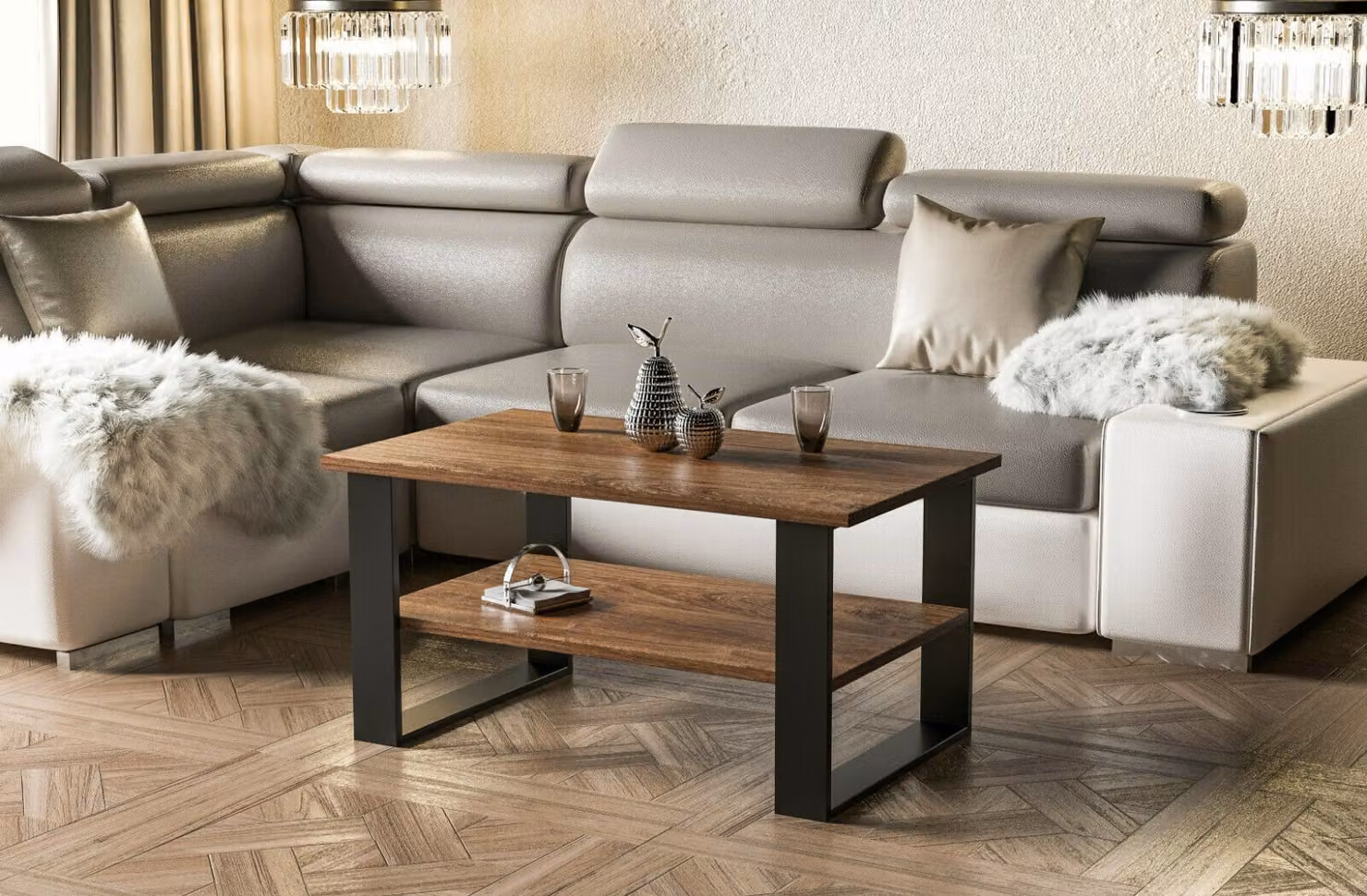 Tavolino da salotto Endo-Möbel Inga 110x65x53 cm con base a slitta e ripiano (rovere Stirling)