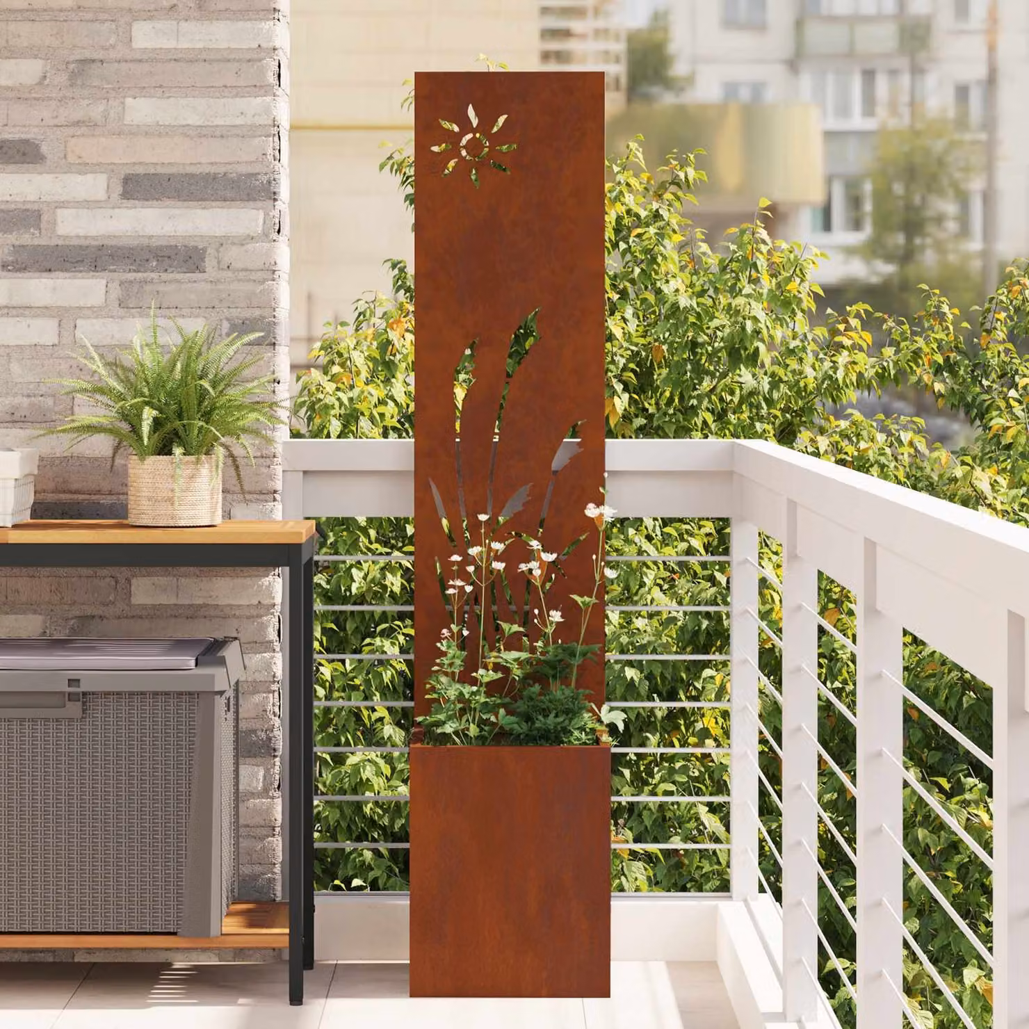 Paravent per privacy in giardino vidaXL in acciaio, colore marrone, L/P/H: 32 x 32 x 150 cm