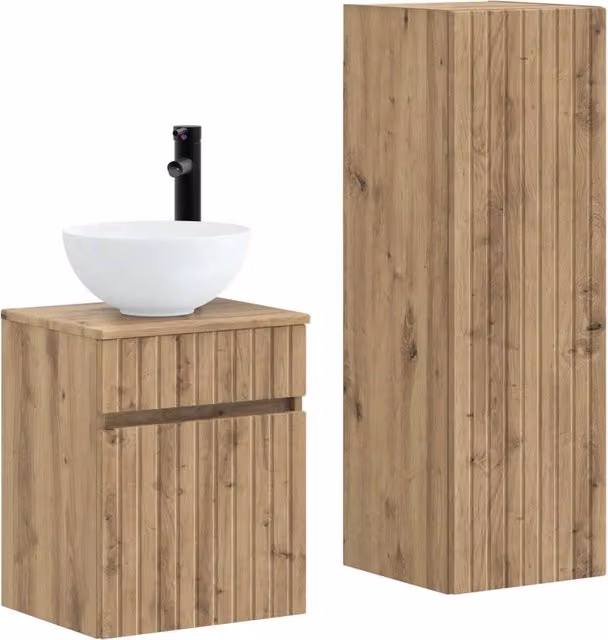 Set di mobili per il bagno vidaXL in legno rovere marrone composto da mobile lavabo e pensile a parete con design minimalista