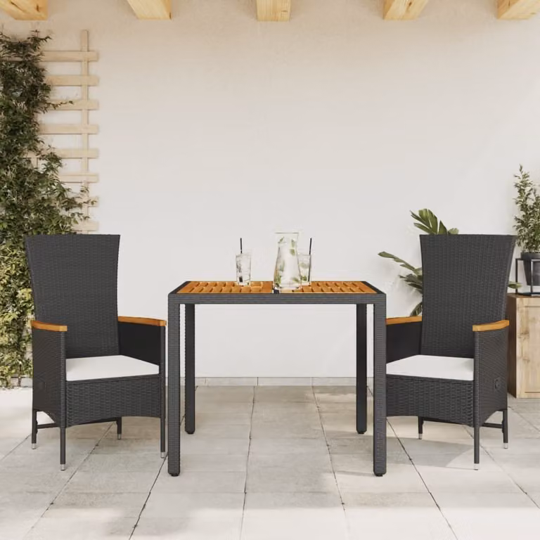 Maison Exclusive - Set da Pranzo da Giardino 3 pz con Cuscini Nero in Polyrattan