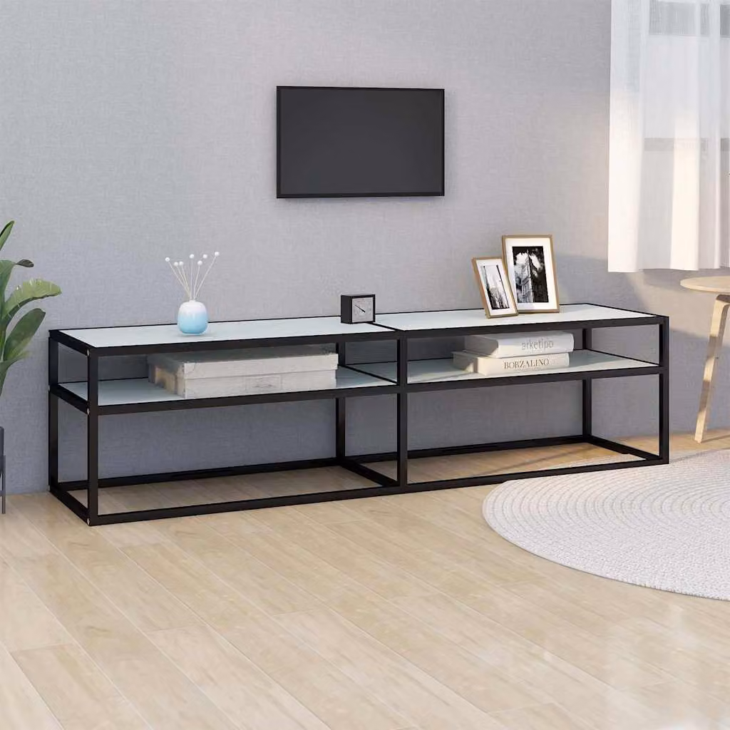 vidaXL Mobile Porta TV Moderno in Vetro Temperato e Metallo, Bianco e Nero, L 160 x P 40 x H 40,5 cm