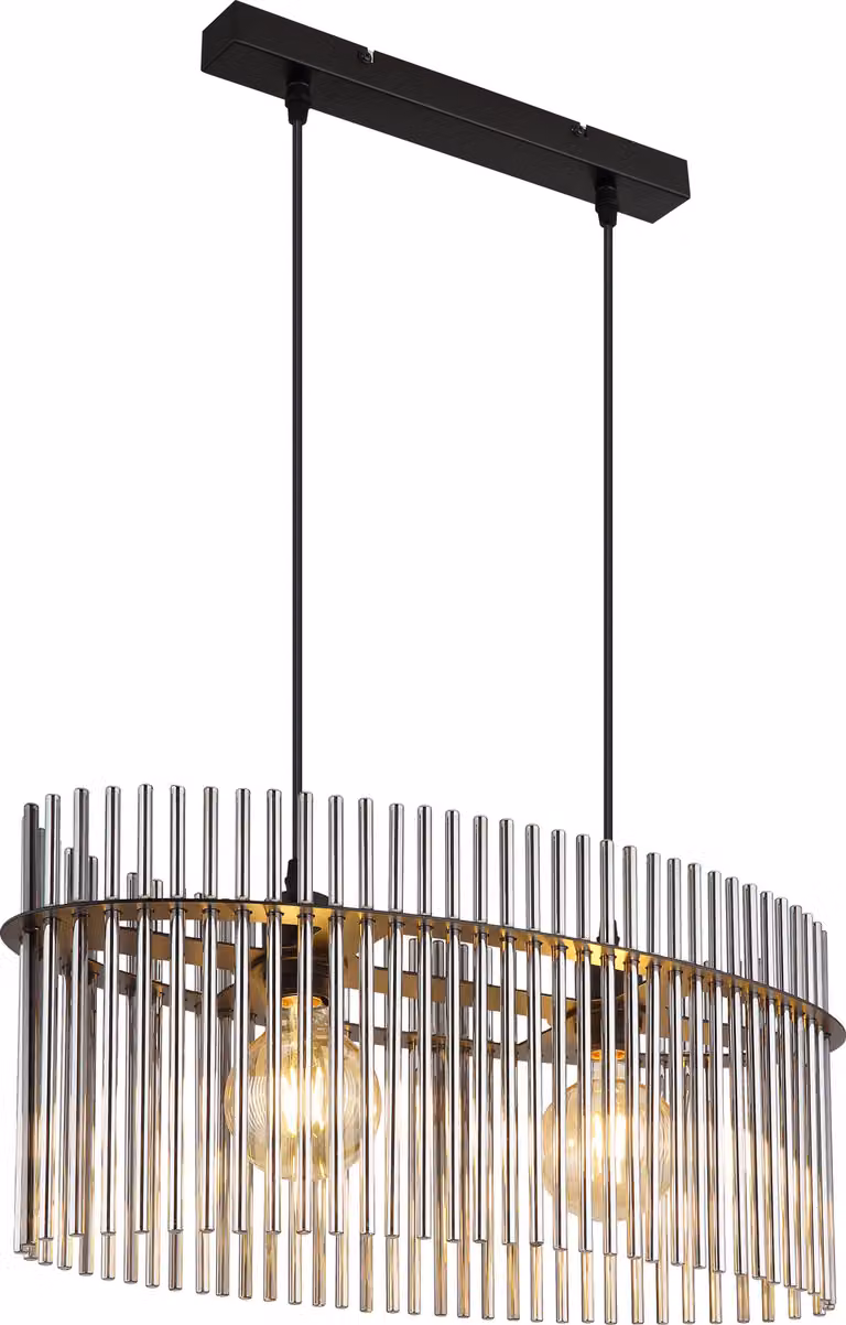 Lampada a sospensione, aste in vetro fumé, nero opaco, L 60 cm