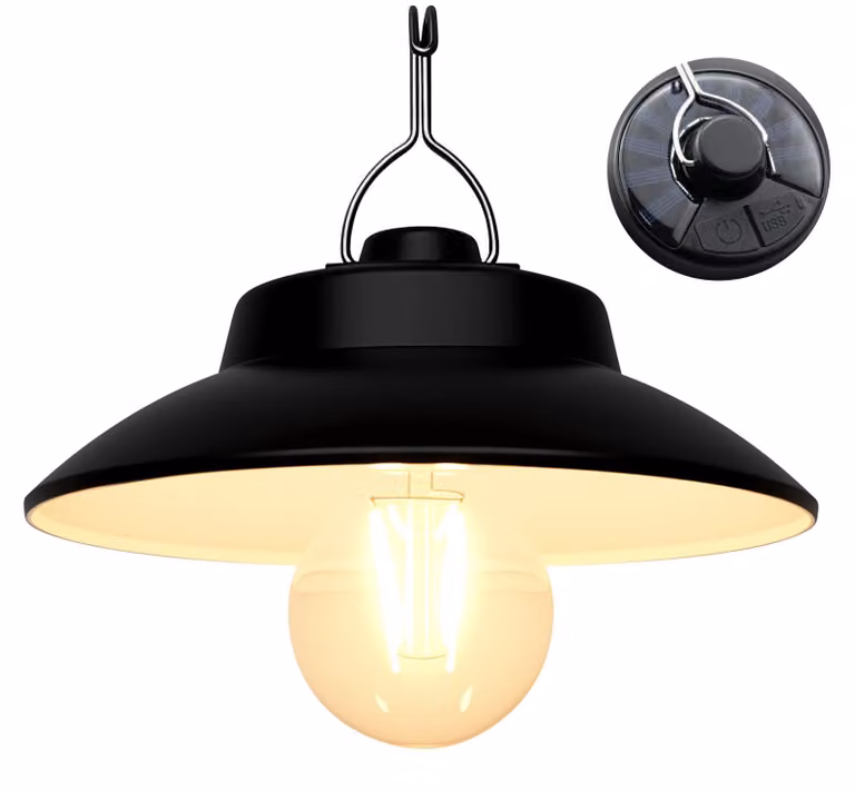 Lampada da campeggio a energia solare, ricaricabile con batteria da 2600 mAh e pannello solare ad anello
