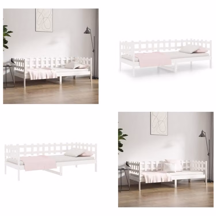 vidaXL Letto da giorno bianco 80x200 cm pino massiccio - Letto da giorno - Letti da giorno - Letto da giorno in legno - Letto da giorno in legno massiccio