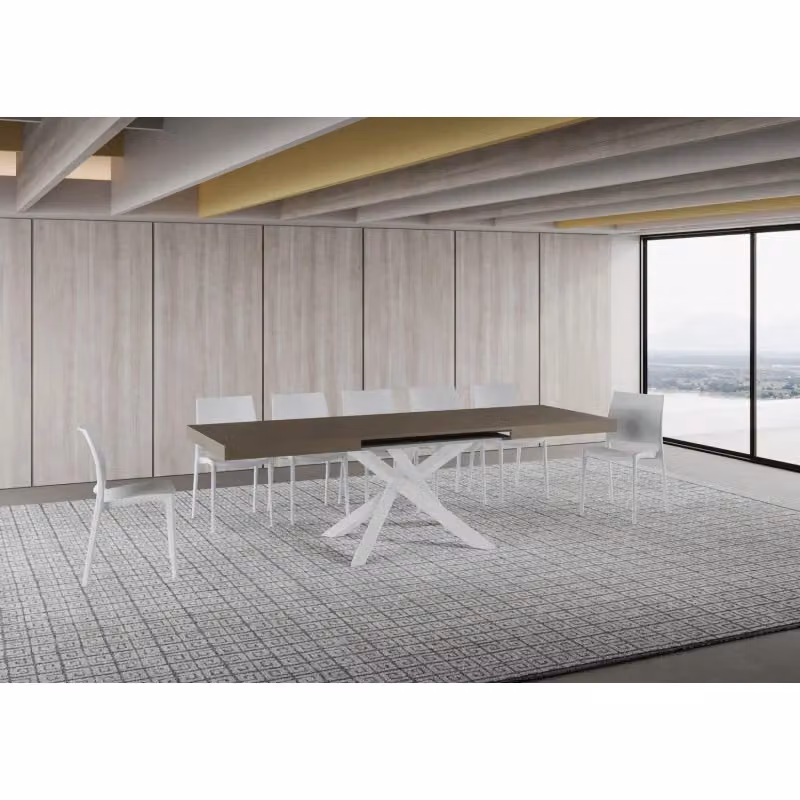 Tavolo allungabile Volantis ITAMOBY con telaio a X, colore beige e tortora, L: 160-420 cm, P: 90 cm – 2