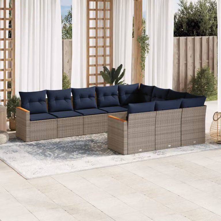 Set di divani da giardino vidaXL in polyrattan grigio con cuscini, design moderno a forma di L per esterno e terrazza