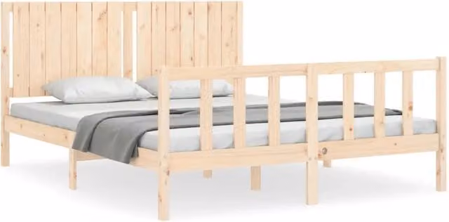 Letto matrimoniale | Letto per adulti | Giroletto senza Materasso 160x200 cm in Legno Massello di Pino