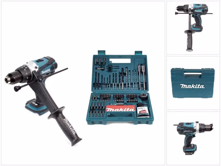 Makita DHP 458 Z Trapano avvitatore ad impulsi 18V 91Nm a batteria + Set Makita di 100 punte per trapano - senza batteria, senza caricabatterie