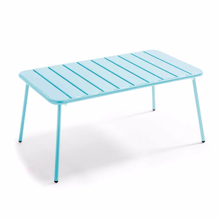 Tavolino da giardino in acciaio turchese 90 x 50 cm - Oviala Palavas