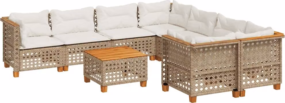 Set Divano da Giardino 9 pz con Cuscini Beige in Polyrattan