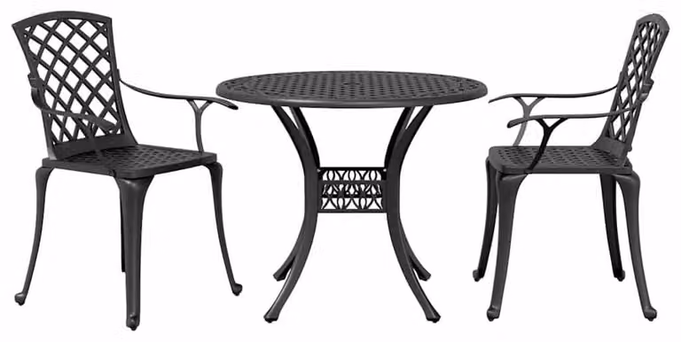 Set da bistrot 3 pezzi, alluminio verniciato nero - Set tavolo e sedie per balcone o terrazzo - Resistente agli agenti atmosferici