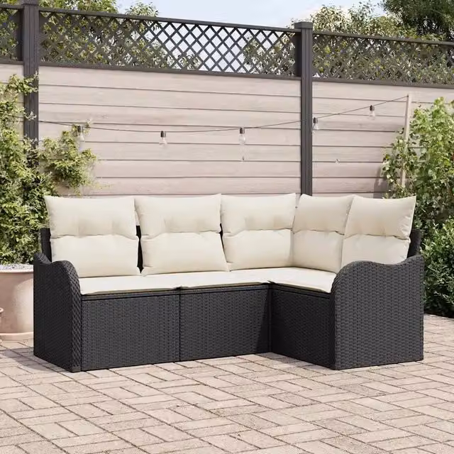 Set Divano da Giardino 4 pz Nero polyrattan 3354346