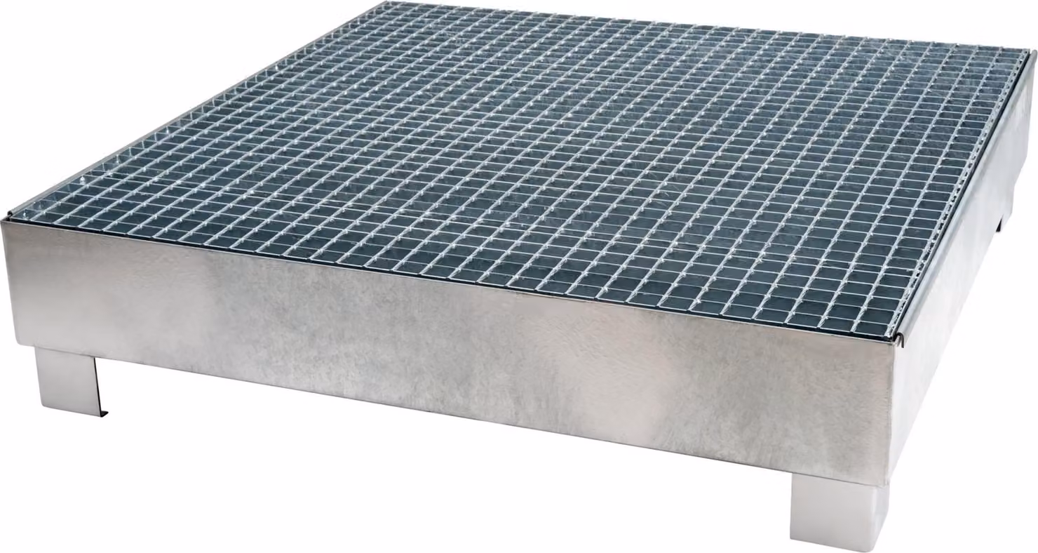 Vasca di raccolta STIER zincata per fusti da 4x200 l, 1200x1200x290 mm