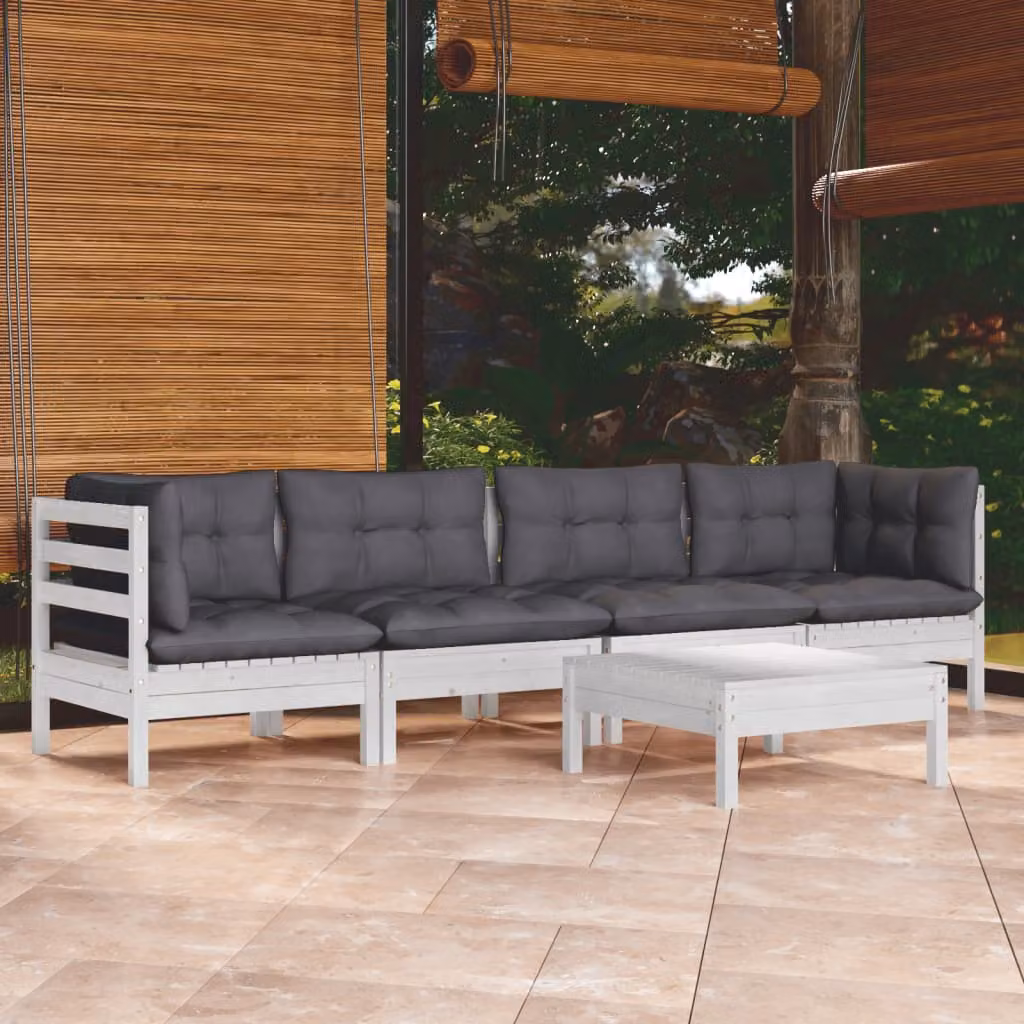 Set Salotto da Giardino vidaXL a Forma di L in Legno di Pino Trattato con Cuscini Imbottiti e Ottoman, Colore Grigio Antracite