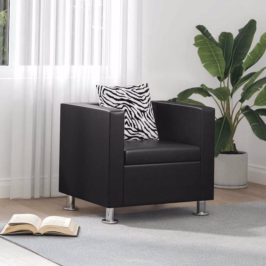 Poltrona lounge moderna vidaXL in similpelle nera con braccioli