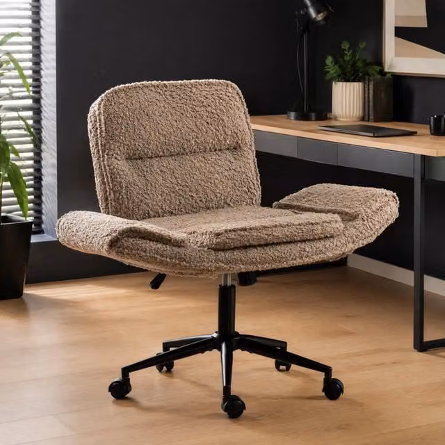 Sedia da ufficio girevole MIVRAY con braccioli, rivestimento in tessuto bouclé marrone e beige, design moderno per home office e soggiorno – 1