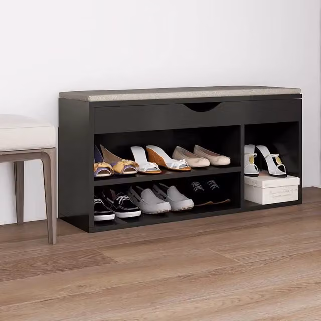 Panca porta scarpe con cuscino vidaXL grigia in legno e tessuto L: 104 cm, P: 30 cm, H: 49 cm