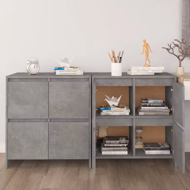 Set di 2 credenze vidaXL in legno multistrato grigio cemento, L/P/H: 70 x 41 x 75 cm